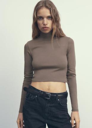 Укорочений топ з піднятим коміром zara/ кофта| гольф zara | лонг zara/ водолазка