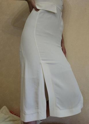 Белое платье миди с разрезами, необычное платье с разрезами, платье футляр4 фото