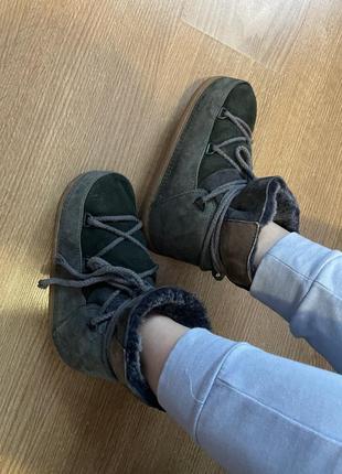 Теплі зимові луноходи угги ikkii, натуральний нубук і хутро