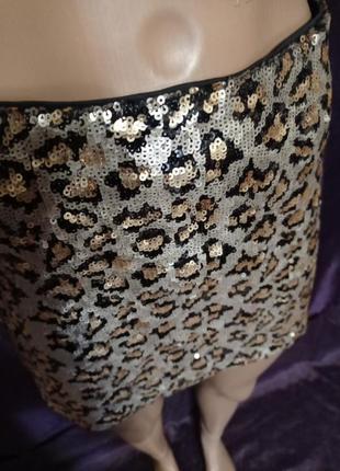 Трендовая мини юбка с пайетками, элеопардовый принт3 фото