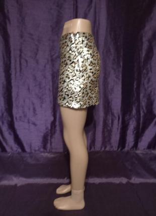 Трендовая мини юбка с пайетками, элеопардовый принт4 фото