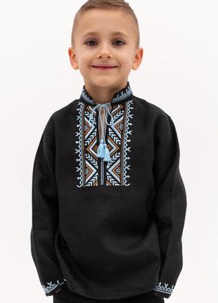 Современная черная рубашка вышиванка для мальчика2 фото