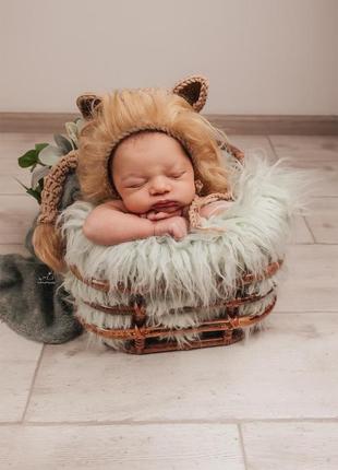 Шапочка и хвостик льва,аксессуары на фотосессию для младенцев2 фото