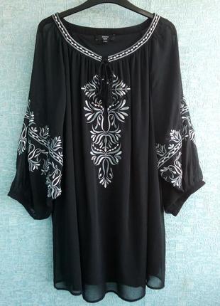 Новая изысканная длинная блуза с шелковой вышивкой батал бренда joanna hope