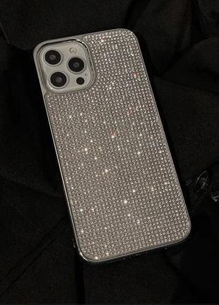 Срібний силіконовий чохол для iphone 12pro max з камінням сваровські8 фото