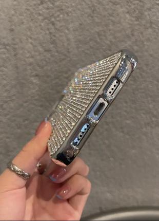 Срібний силіконовий чохол для iphone 12pro max з камінням сваровські10 фото