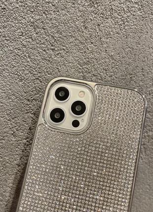 Срібний силіконовий чохол для iphone 12pro max з камінням сваровські9 фото