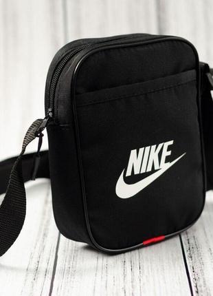 Стильна чоловіча сумка месенджер nike set чорна спортивна барсетка тканинна сумка через плече