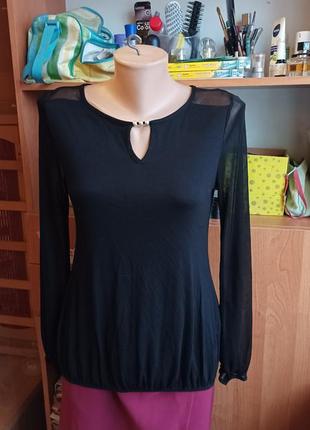 Черная блузка с резинкой по низу и полупрозрачными рукавами wallis6 фото