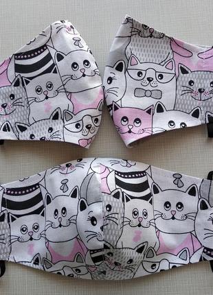Женская маска с розовыми котами,защитные многоразовые маски для взрослых и детей