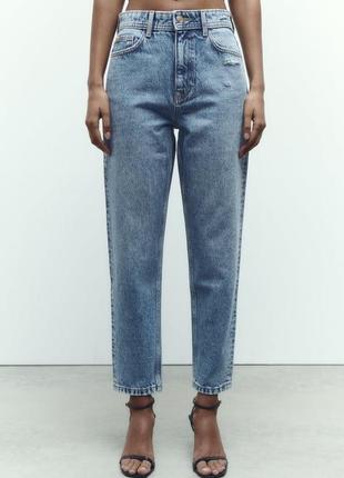 Джинсы zara, джинсы mom zara ровные, z1975 denim mom-fit high-waist jeans2 фото