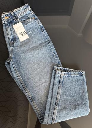 Джинсы zara, джинсы mom zara ровные, z1975 denim mom-fit high-waist jeans9 фото