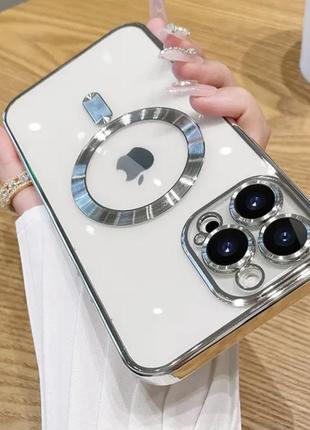 Прозрачно-срібний чехол и стеклом на камеру для iphone 12 pro max2 фото