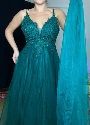Вечернее выпускное платье фатин шлейф2 фото