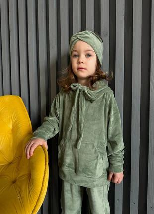 Велюровый костюм на девочку, с подарком 😍 цвет оливка5 фото