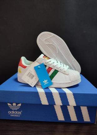 Adidas super star белые яркие кроссовки кеды млкасины слипоны эко кожаные адидас7 фото