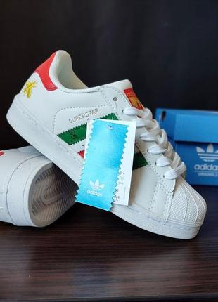 Adidas super star белые яркие кроссовки кеды млкасины слипоны эко кожаные адидас8 фото