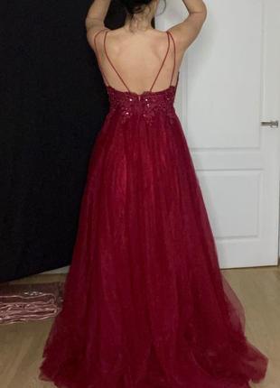 Вечернее выпускное платье фатин шлейф4 фото