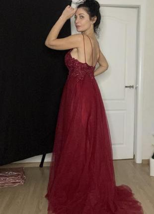 Вечернее выпускное платье фатин шлейф5 фото