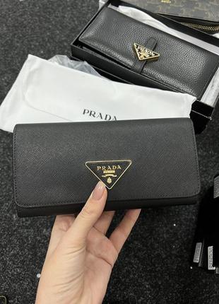 Шикарные черный женский кошелек prada на каждый день прада в натуральной кожи