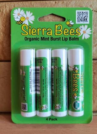 Sierra bees, органические бальзамы для губ, мятный взрыв, 4 штуки