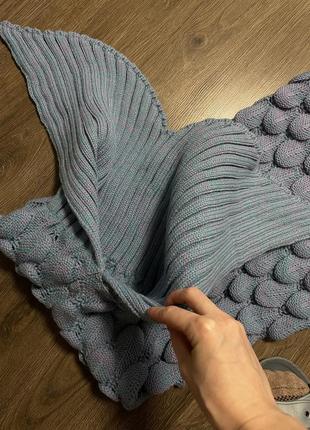 Плед вязаный русалка хвост русалки теплое одеяло голубая фиолетовая7 фото