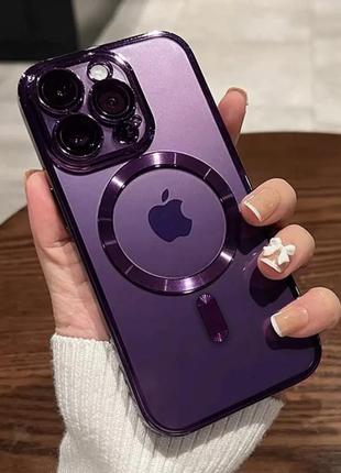 Прозрачно-фиолетовый чехол и защитой на камеру для iphone 14 pro max5 фото