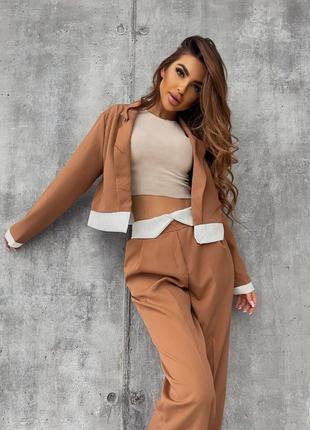 Брючный костюм черный серый коричневый мокко брюки штаны палаццо кофта жакет кардиган рубашка пиджак короткий