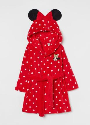 1-2/2-4 года h&m новый фировый плюшевый теплый халат девочке minnie mouse минные маус