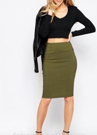 Трендовая юбка в обтяжку хаки reserved юбка миди в рубчик зеленая юбка карандаш ресервед