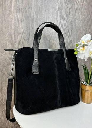 Женская замшевая сумка черная классическая r_1099