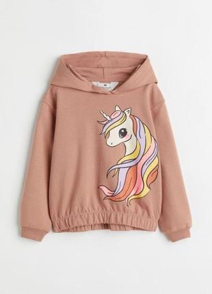 1-2/2-4/8-10 лет h&amp;m новая фирменная кофта толстовка худи с принтом единорог для девочки