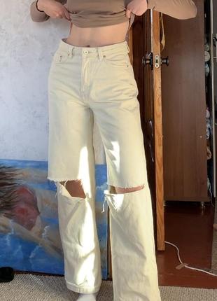 Свободные прямые плотные джинсы с дирками2 фото
