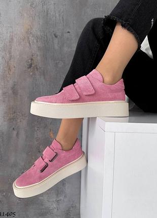 Замшевые женские кеды на липучках из натуральной замши