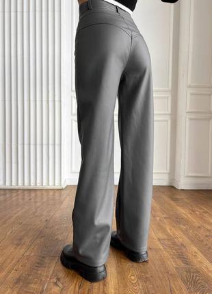 Штани з еко-шкіри сірий/графіт люкс якість xs s m l ⚜️ шкіряні брюки у сірому кольорі 42 44 463 фото