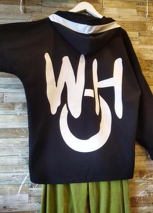 Крутейший, очень эффектный худи. оверсайз. трёхнитка. угольно-черный