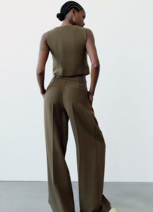 Свободные широкие брюки с высокой посадкой цвета хаки zara7 фото