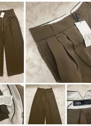 Свободные широкие брюки с высокой посадкой цвета хаки zara9 фото
