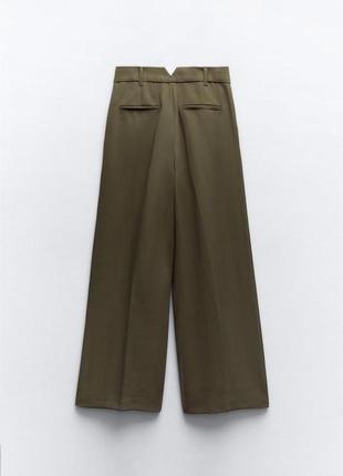 Свободные широкие брюки с высокой посадкой цвета хаки zara10 фото