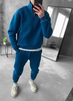 Синій спортивний костюм чоловічий флісовий кофта штани2 фото