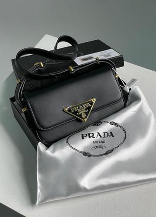 Жіноча сумка prada leather shoulder bag black/gold