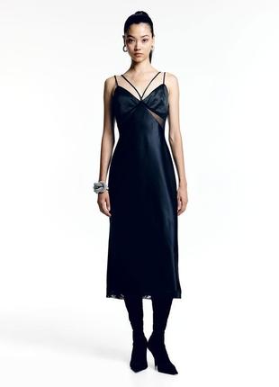 Роскошное черное сатиновое платье в бельевом стиле h&m вечернее макси платье камисоль2 фото