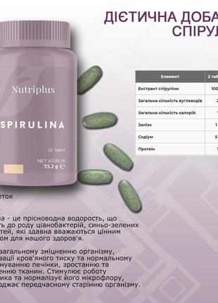 Диетическая добавка спирулина nutriplus. 60шт.5 фото
