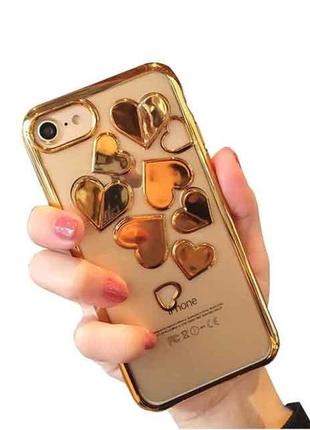 Золотистый чехол с рельефным тиснением сердечки для iphone 7 и iphone 8 (4.7")