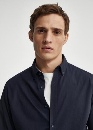 Рубашка мужская massimo duti темно синего цвета, коттоновая, размер s3 фото