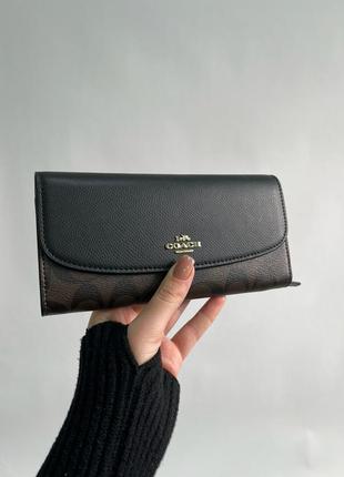 Гаманець жіночий coach signature pvc slim envelope wallet black/brown (арт: 88128)