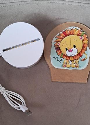 Настільний 3 d світильник 3 д дитячий з левом, новорічний нічник з левом дитячий, ...