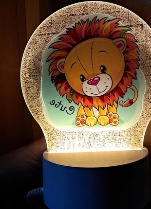 Настільний 3 d світильник 3 д дитячий з левом, новорічний нічник з левом дитячий, ...