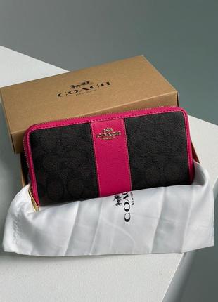 Гаманець жіночий coach round fastener long wallet signature brown/pink (арт: 88126)