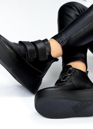 Женские спортивные кроссовки, ботинки, в натуральной кожи на флисе, высока платформа, на липучках, д6 фото